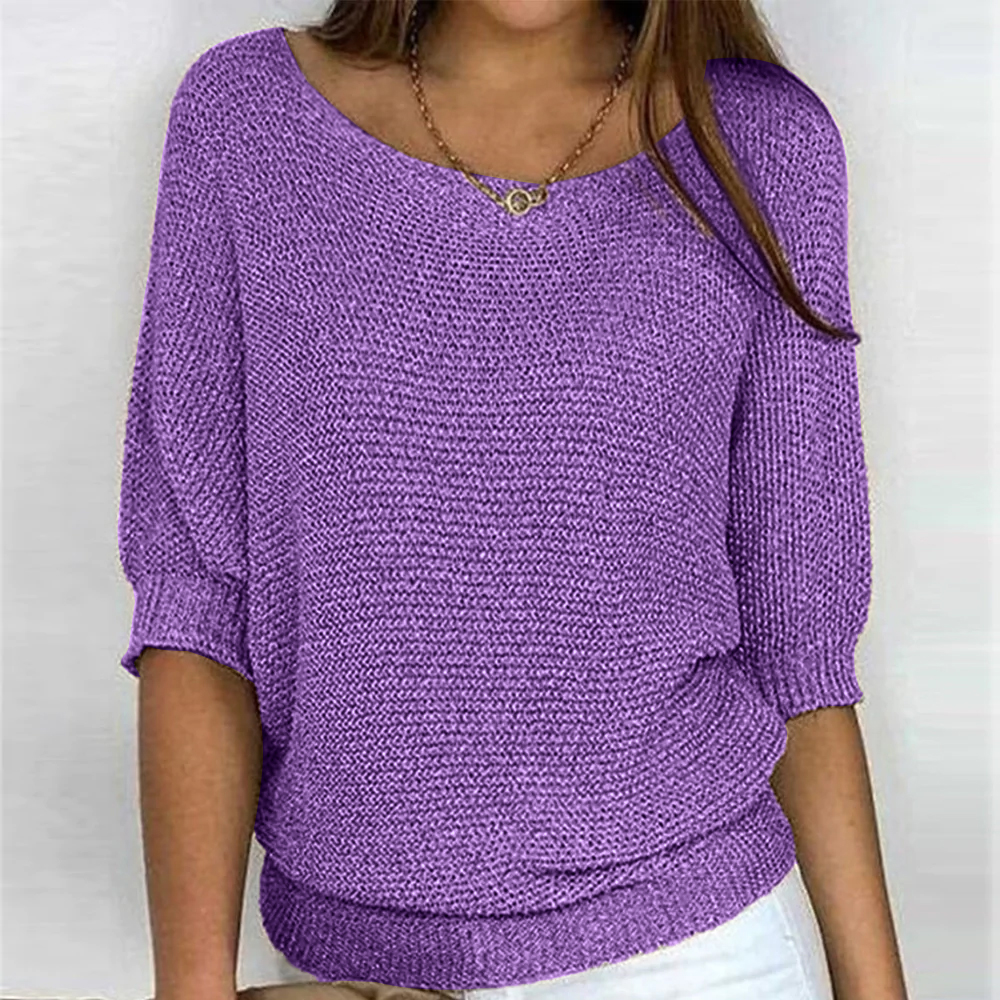 Damen 3/4-Ärmel Strickpullover | Lässiger