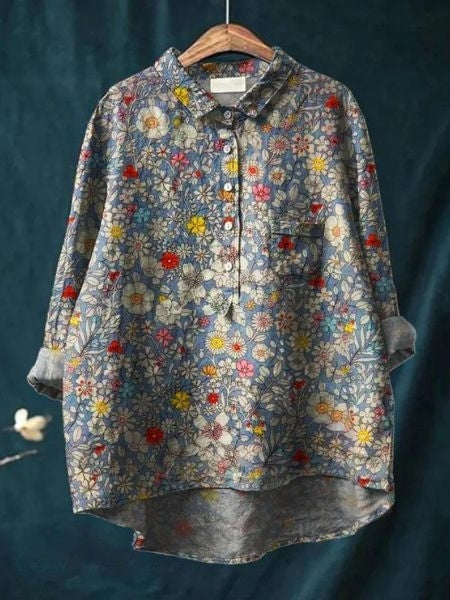 Sarah | Floral Pattern Peasant Blouse