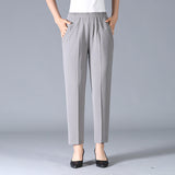 Damen Elastischer Bund mit Taschen Stoffhose