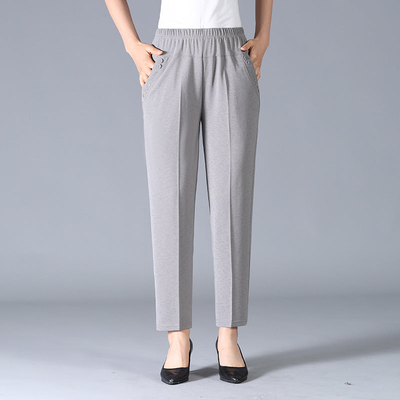 Damen Elastischer Bund mit Taschen Stoffhose