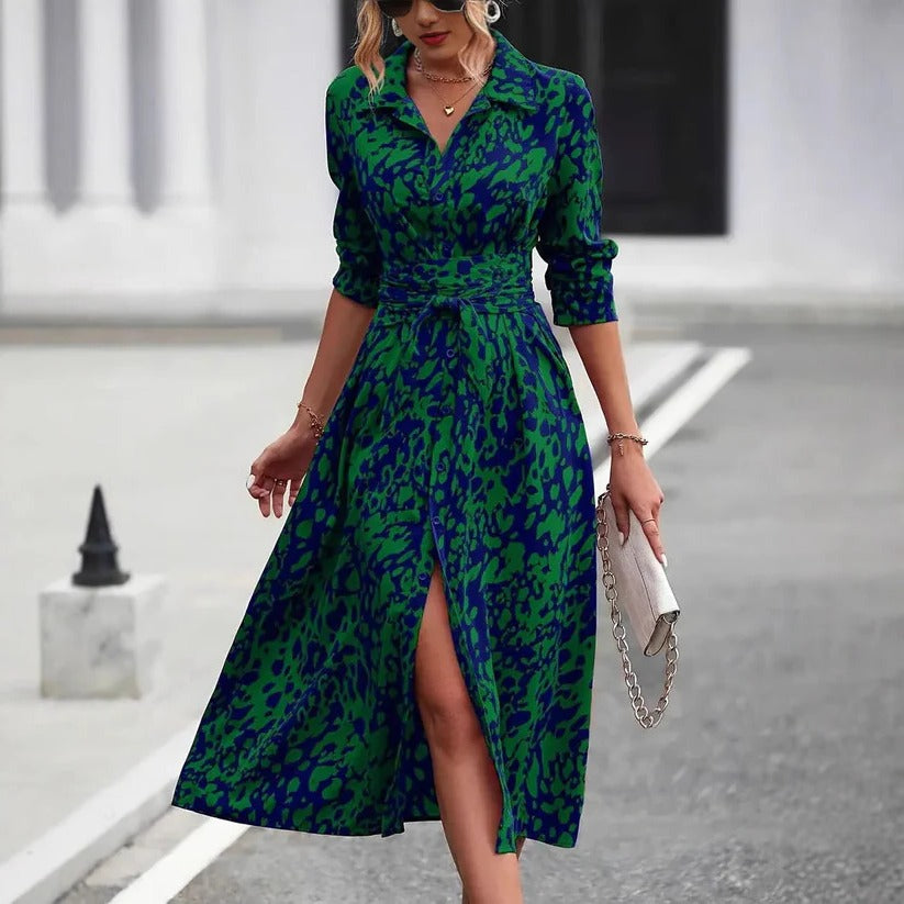 Ainsley | Tailliert Durchgeknöpft Midi Hemdblusenkleid