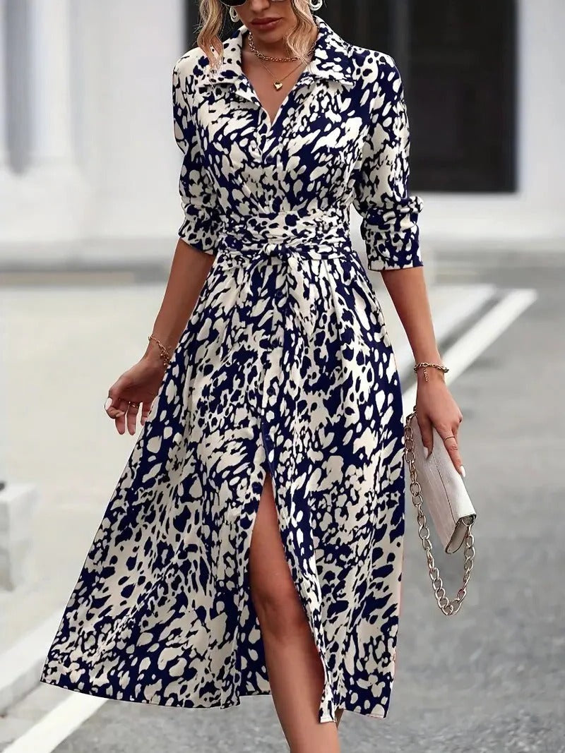 Ainsley | Tailliert Durchgeknöpft Midi Hemdblusenkleid