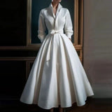Ramona | V-Ausschnitt Langarm Midikleid