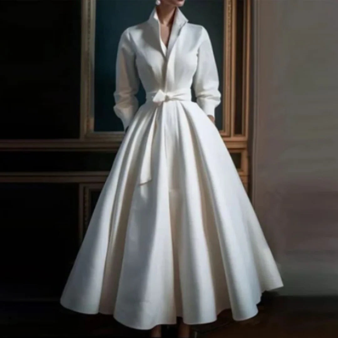 Ramona | V-Ausschnitt Langarm Midikleid