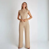 Hannah | Weites Bein Ärmellos Jumpsuit