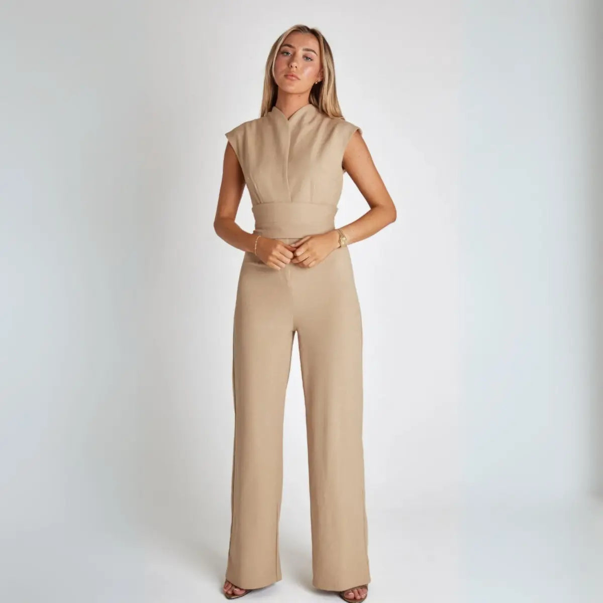 Hannah | Weites Bein Ärmellos Jumpsuit
