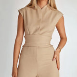 Hannah | Weites Bein Ärmellos Jumpsuit