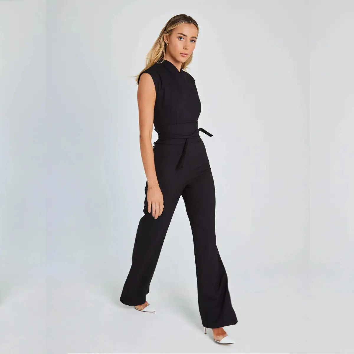 Hannah | Weites Bein Ärmellos Jumpsuit