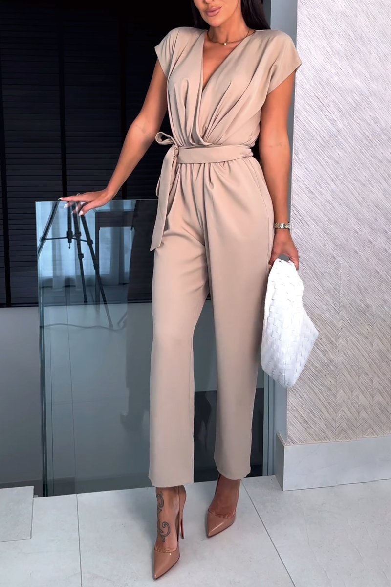 Amelia | Tiefer V-Ausschnitt Gürtel Jumpsuit