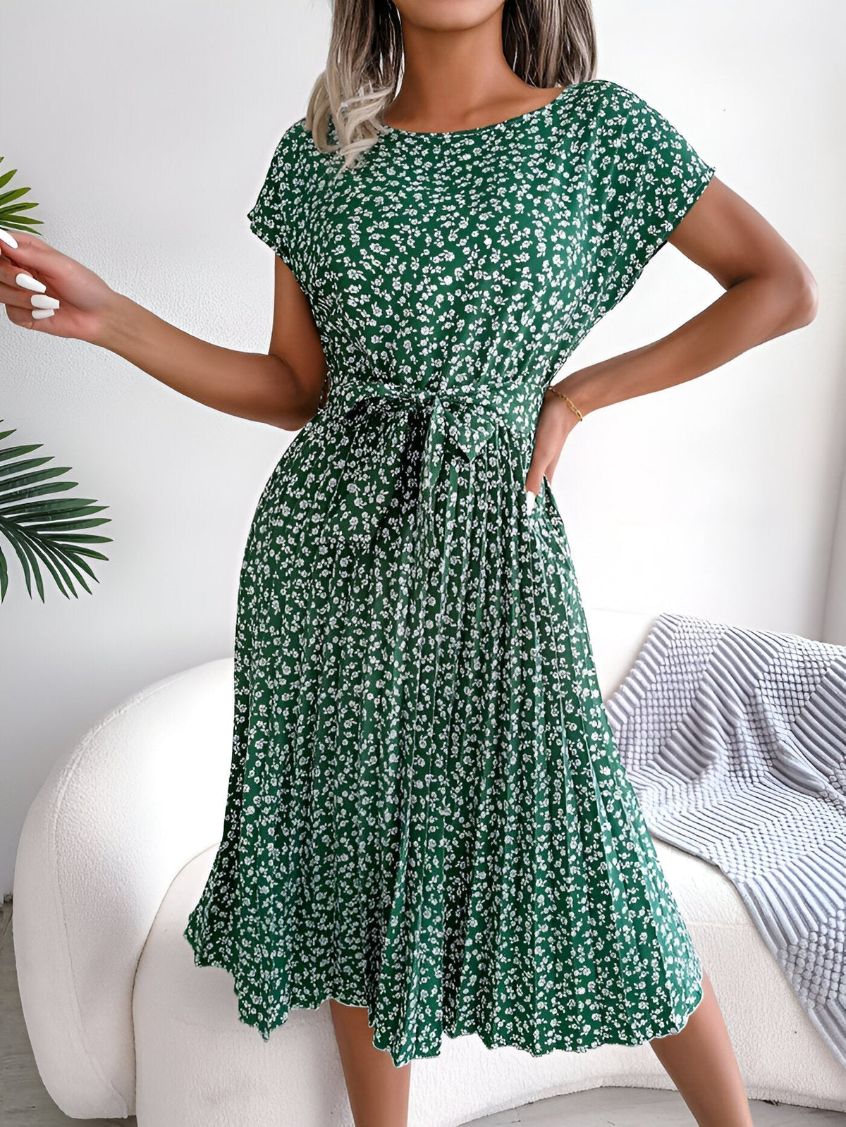 Caitlin | Pleated Floral Pattern Dress