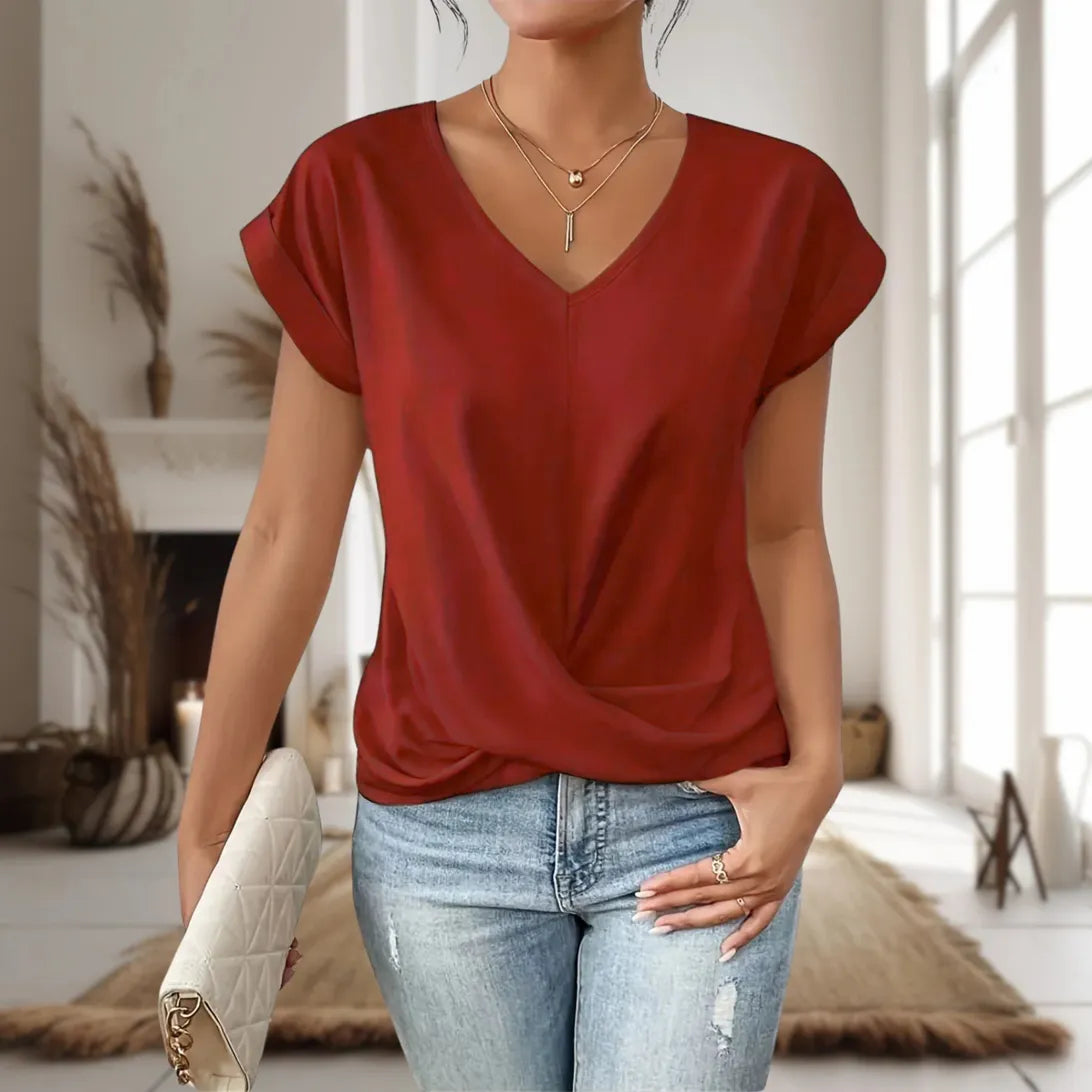 Aubrey | Heart Neckline Short Sleeve T-Shirt