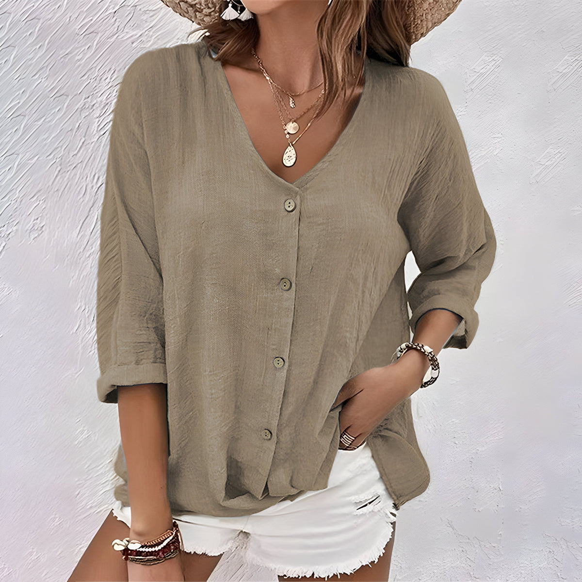 Adeline | V-neck Buttoned Blouse