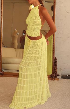 Damen Einstellbar Halter Maxi Sommerkleid