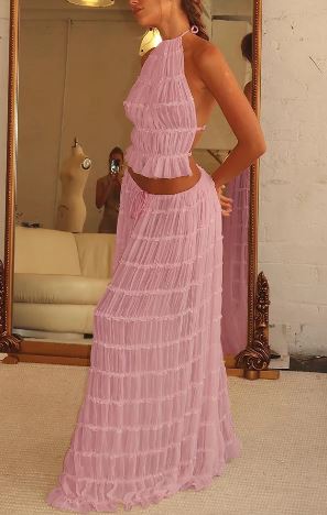 Damen Einstellbar Halter Maxi Sommerkleid