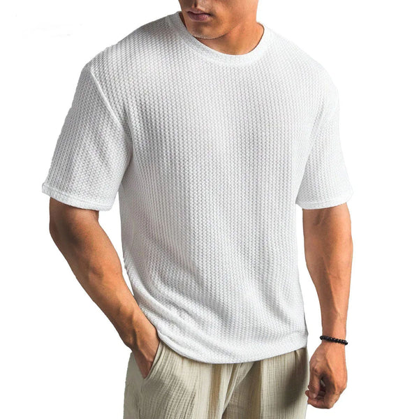 Męski teksturowany t-shirt z okrągłym dekoltem